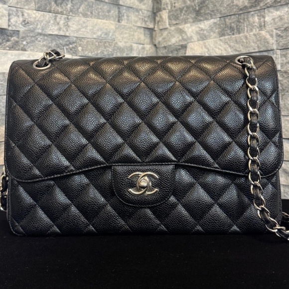 CHANEL Handbags - Chanel cavier Jumbo Double Flap Silver Hardware w/COA